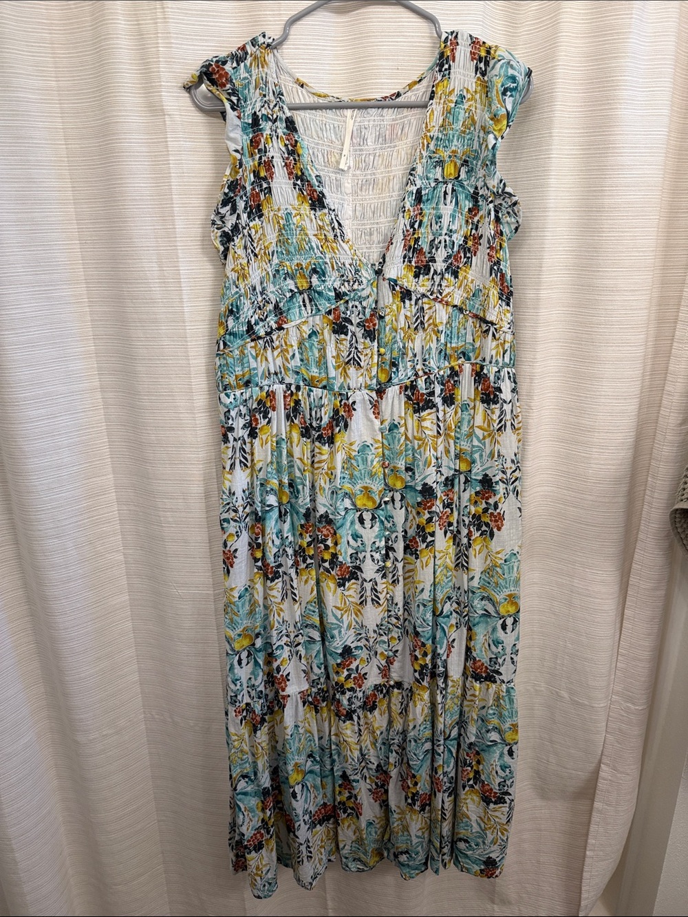 Anthropologie the peregrine midi dress in green multi 1X VGUC